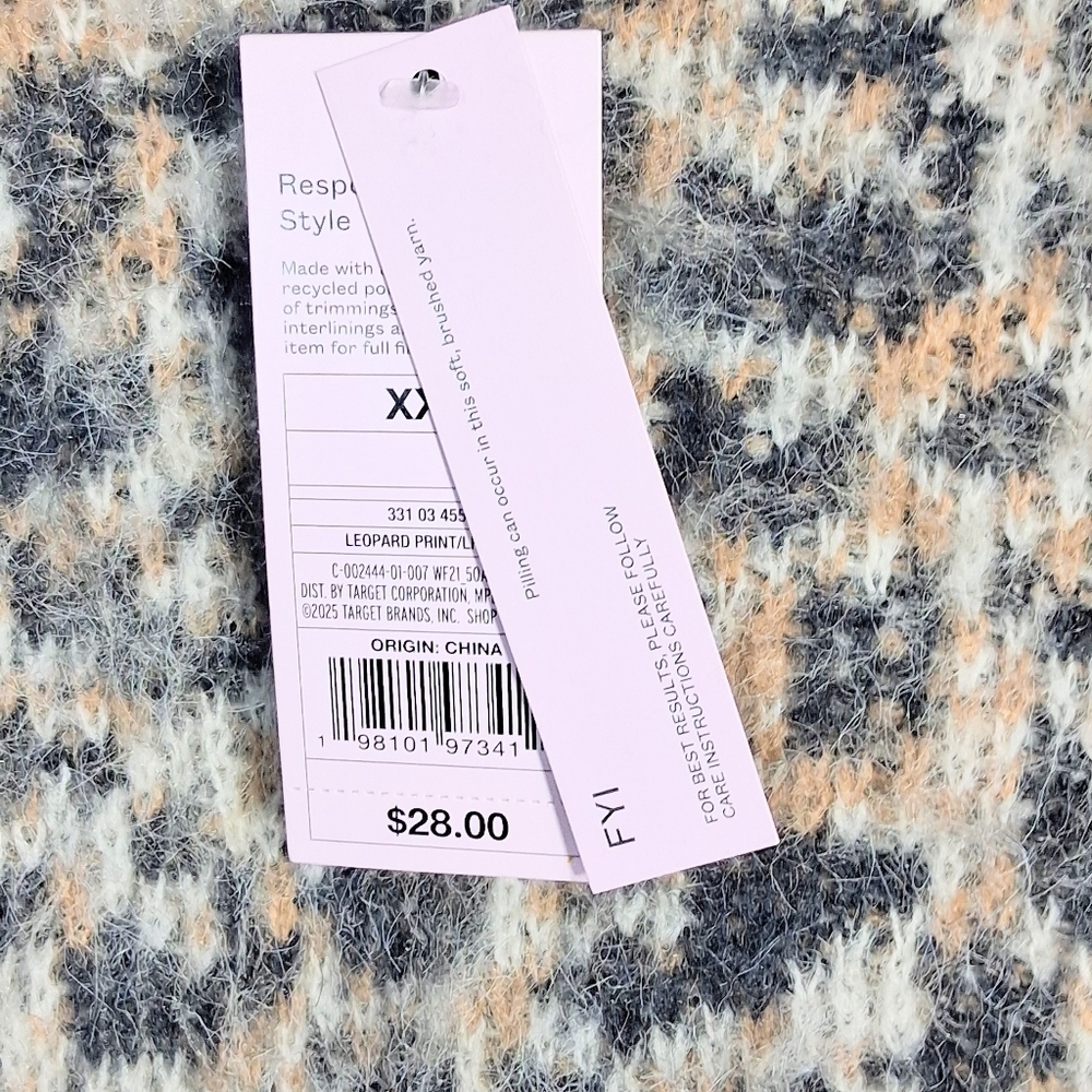 Wild Fable NWT XXS Fuzzy Leopard/Animal Print Crew Sweater - Picture 8 of 9